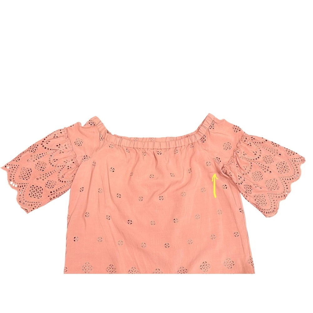 Madewell Pink Eyelet Off-The-Shoulder Scalloped Shift Dress G3057 Womens 14 - Picture 3 of 8